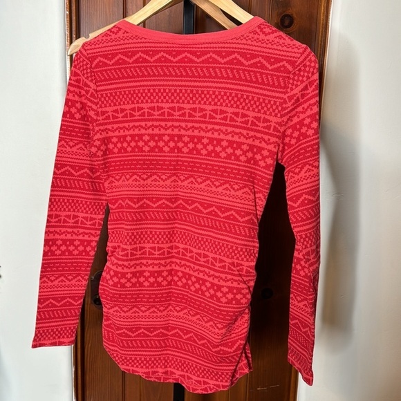 MOTHERHOOD MATERNITY Fair-Isle Waffle-Knit Red Henley Top Size Medium - Picture 5 of 6
